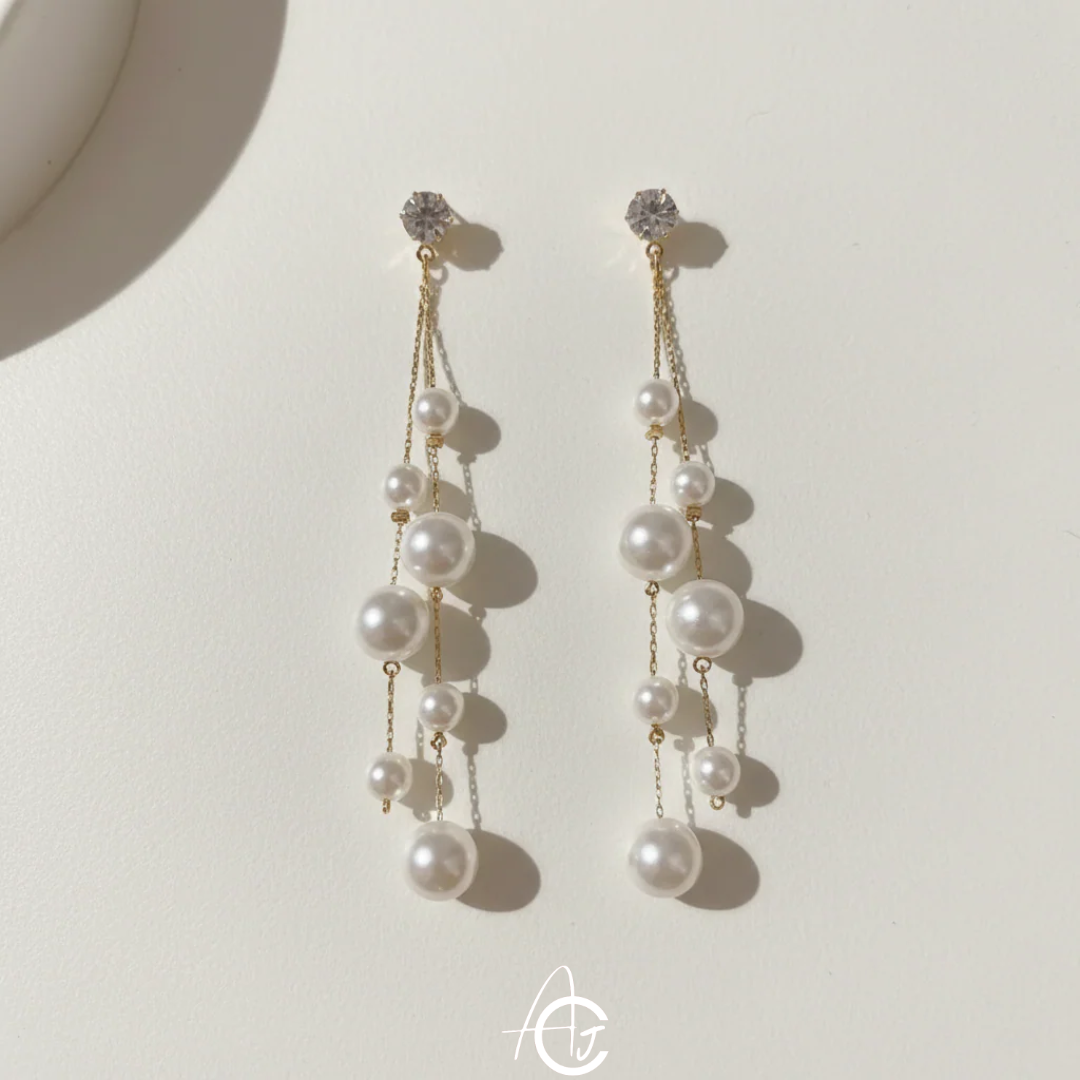 Pearl Chain Long Earrings