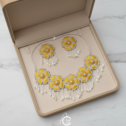 Embroidered Necklace Set, Haldi Jewellery : Handmade