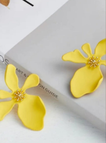 Flower Statement Earrings Yellow
