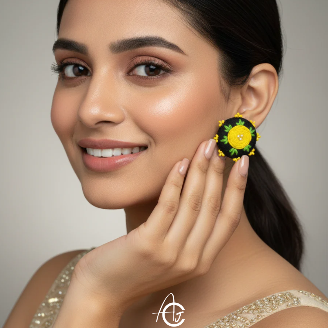 Embroidered Fabric Earrings: Handmade
