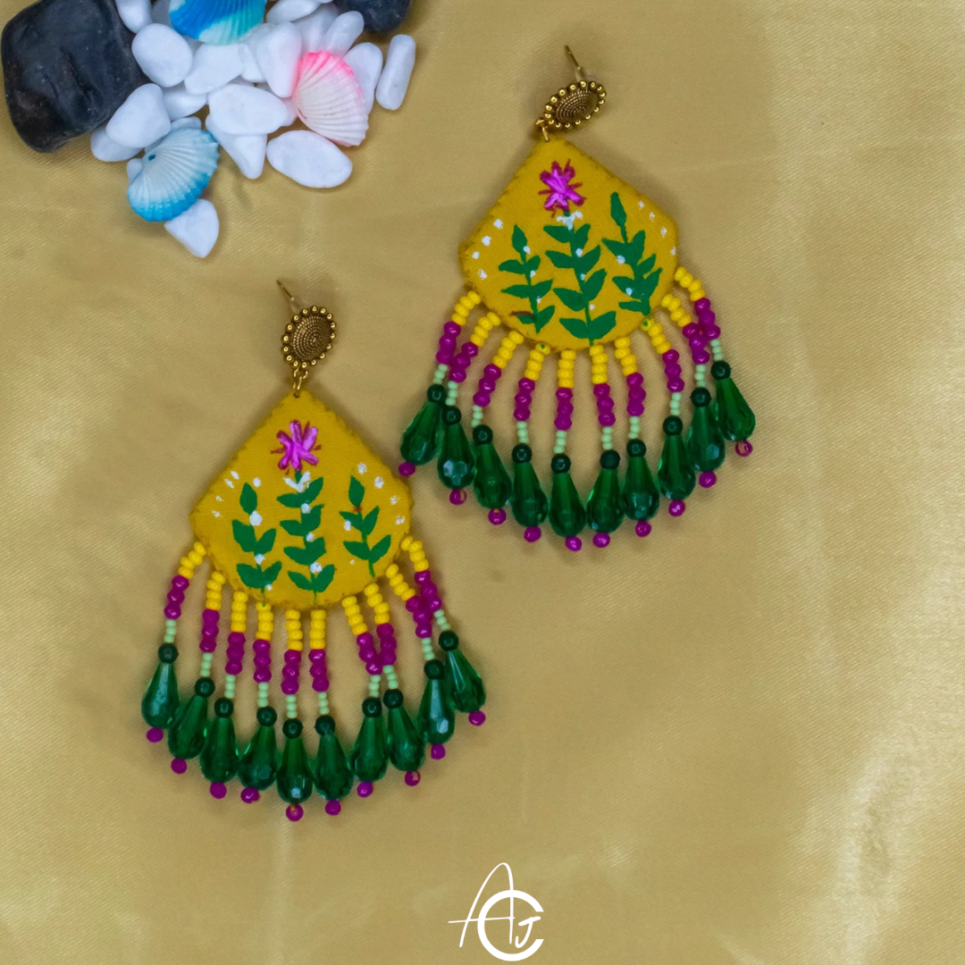 Handpainted Fabric Earrings  : Handmade