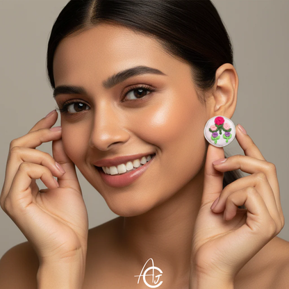 Embroidered Fabric Earrings : Handmade