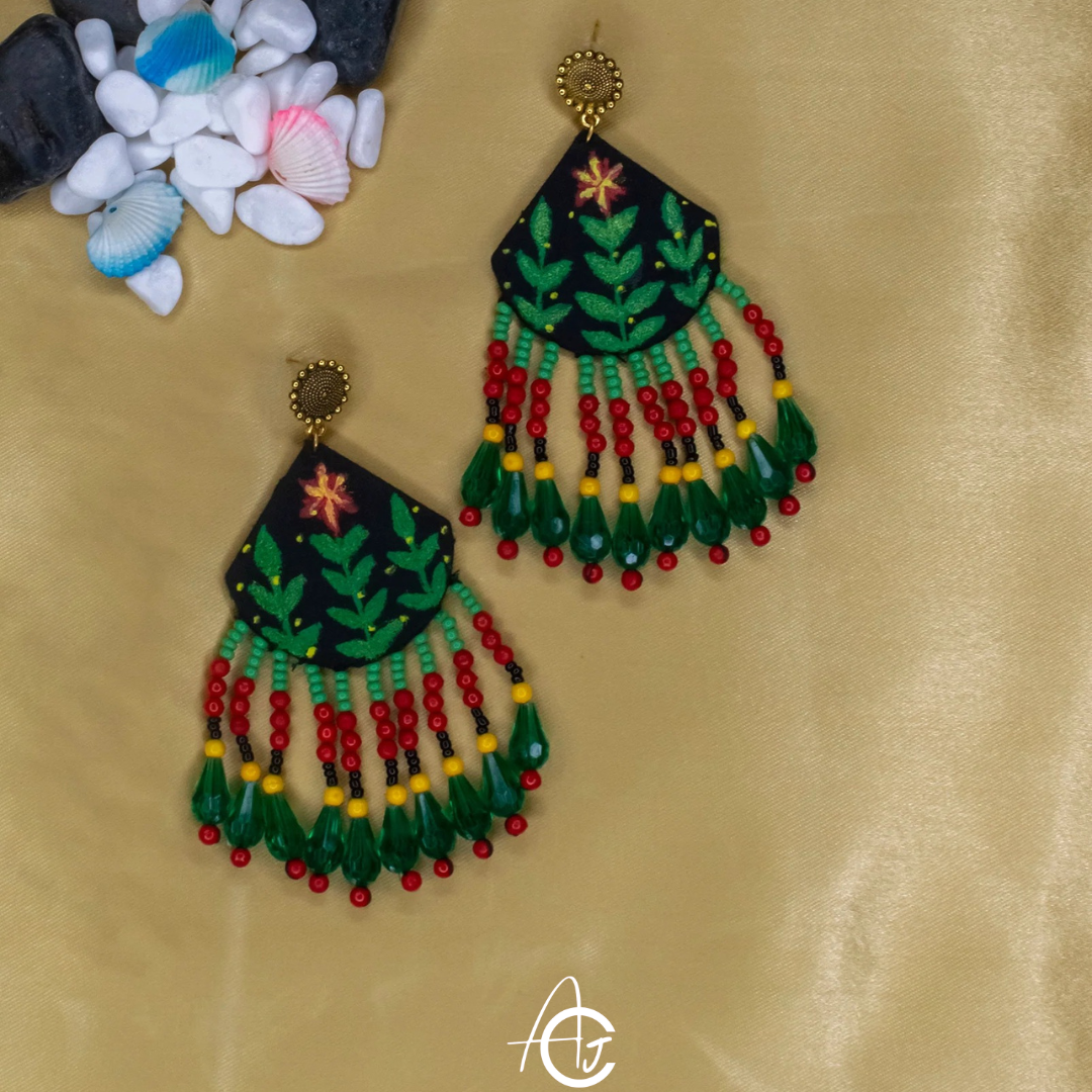 Handpainted Fabric Earrings  : Handmade