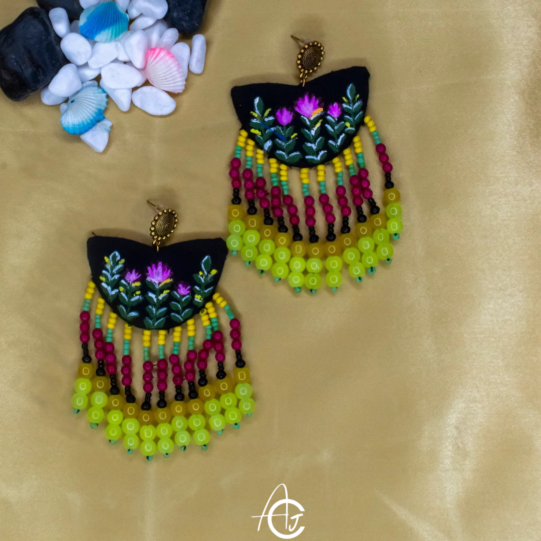 Fabric Earrings, Handpainted : Handmade