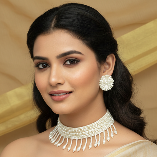 Beads Embroidered Necklace Set : Handmade