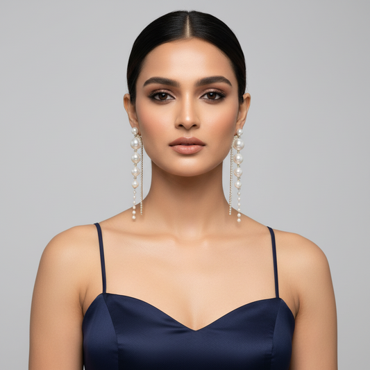 Bling Pearl Long Statement Earrings