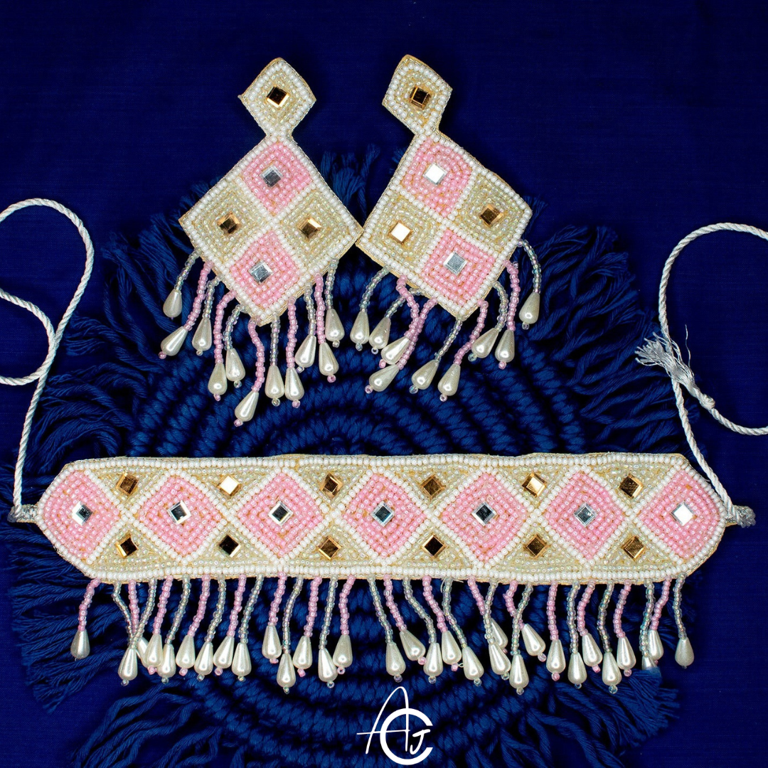 Beads Embroidered Necklace Set : Handmade