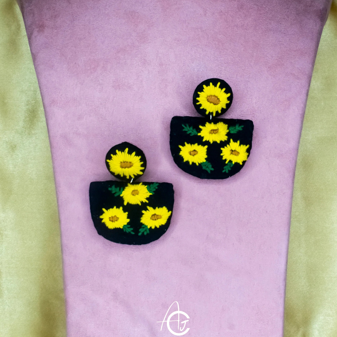 Embroidered Fabric Earrings : Handmade