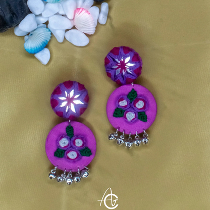 Embroidered Fabric Earrings : Handmade