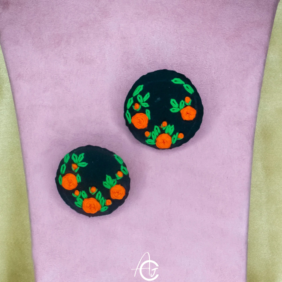 Embroidered Fabric Earrings : Handmade