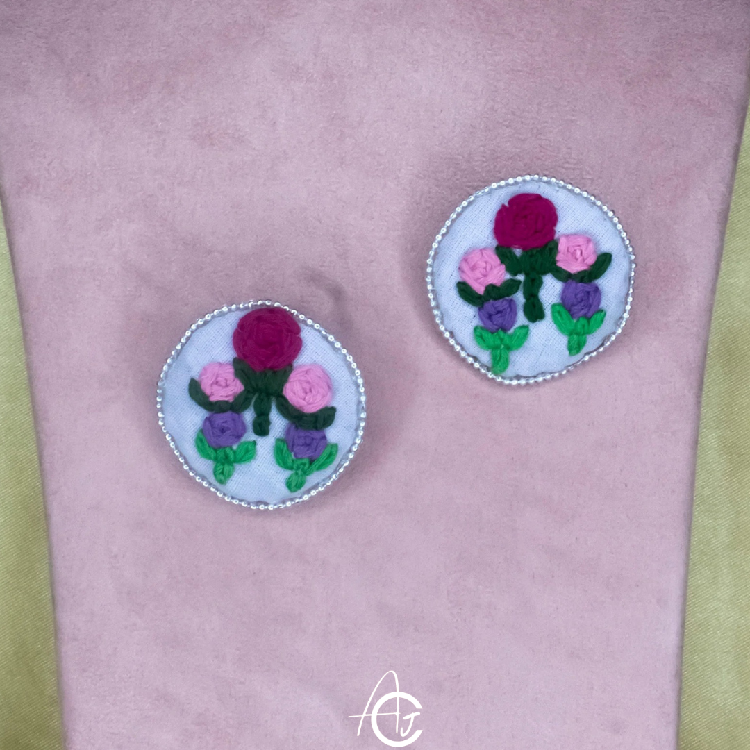 Embroidered Fabric Earrings : Handmade