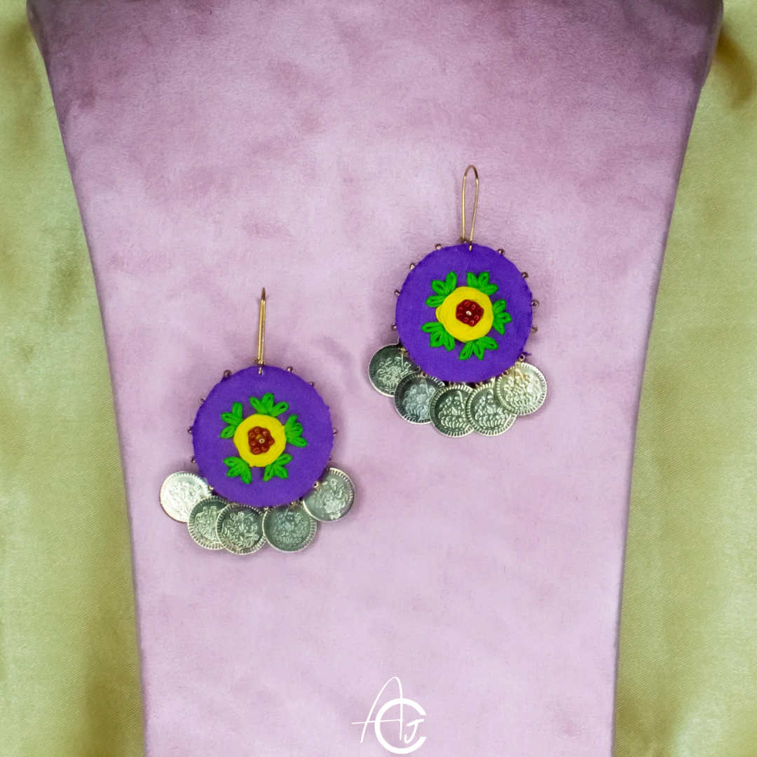 Embroidered Fabric Earrings : Handmade
