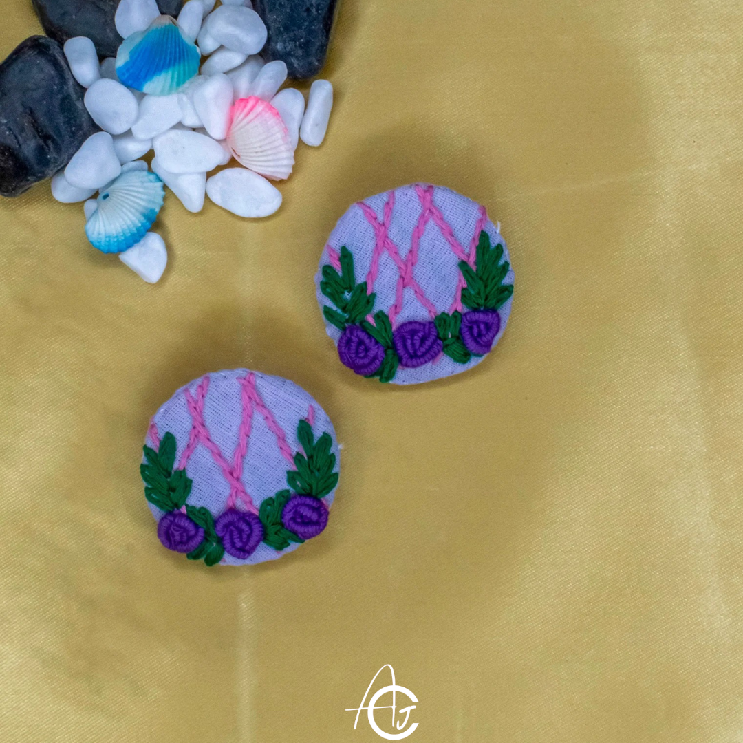 Embroidered Fabric Earrings : Handmade
