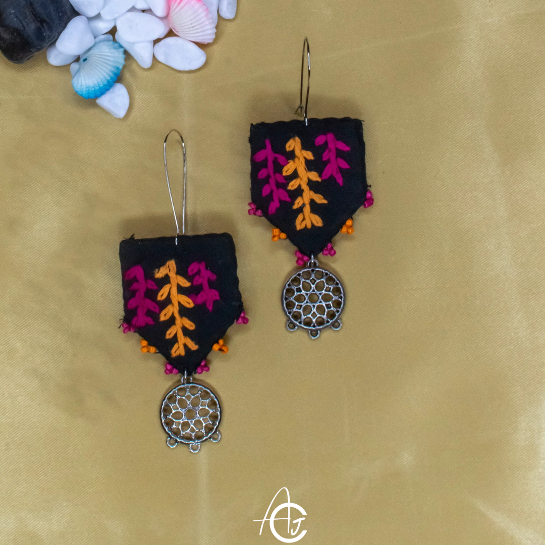 Embroidered Fabric Earrings : Handmade