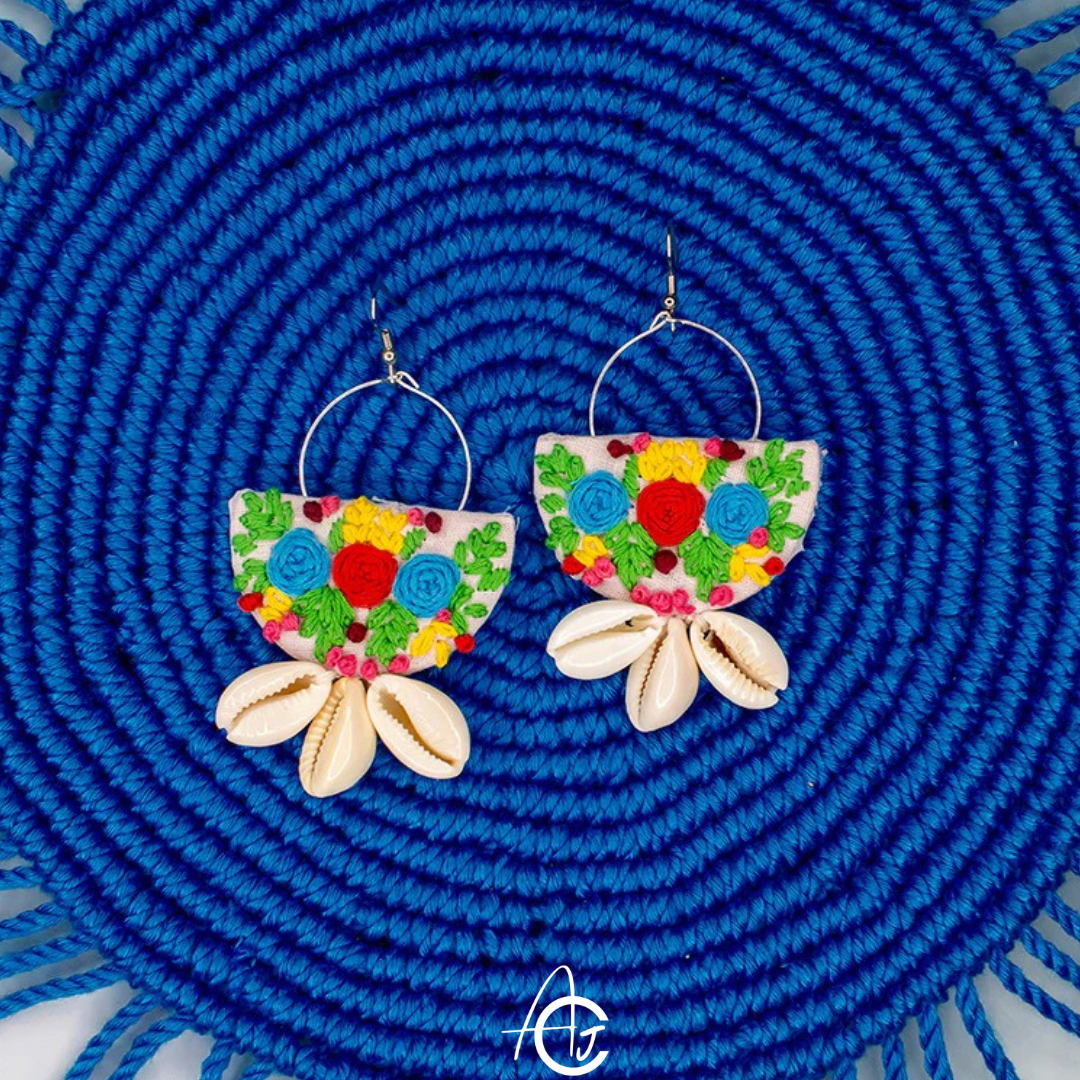 Embroidered Fabric Earrings : Handmade