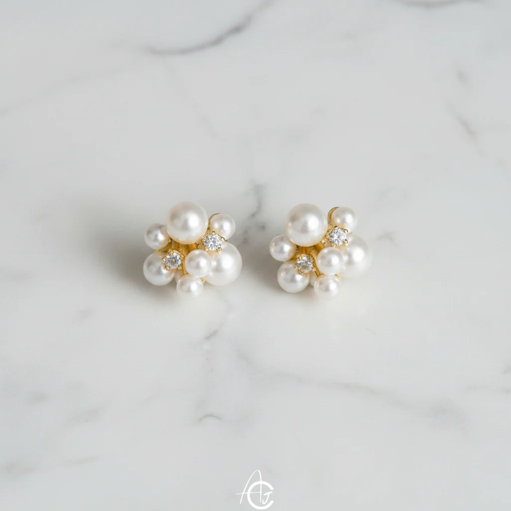 Pearls Bling Studs Earrings
