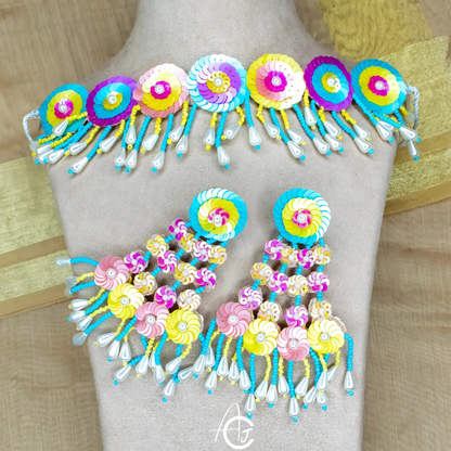 Beads Embroidered Necklace Set, Haldi Jewellery : Handmade