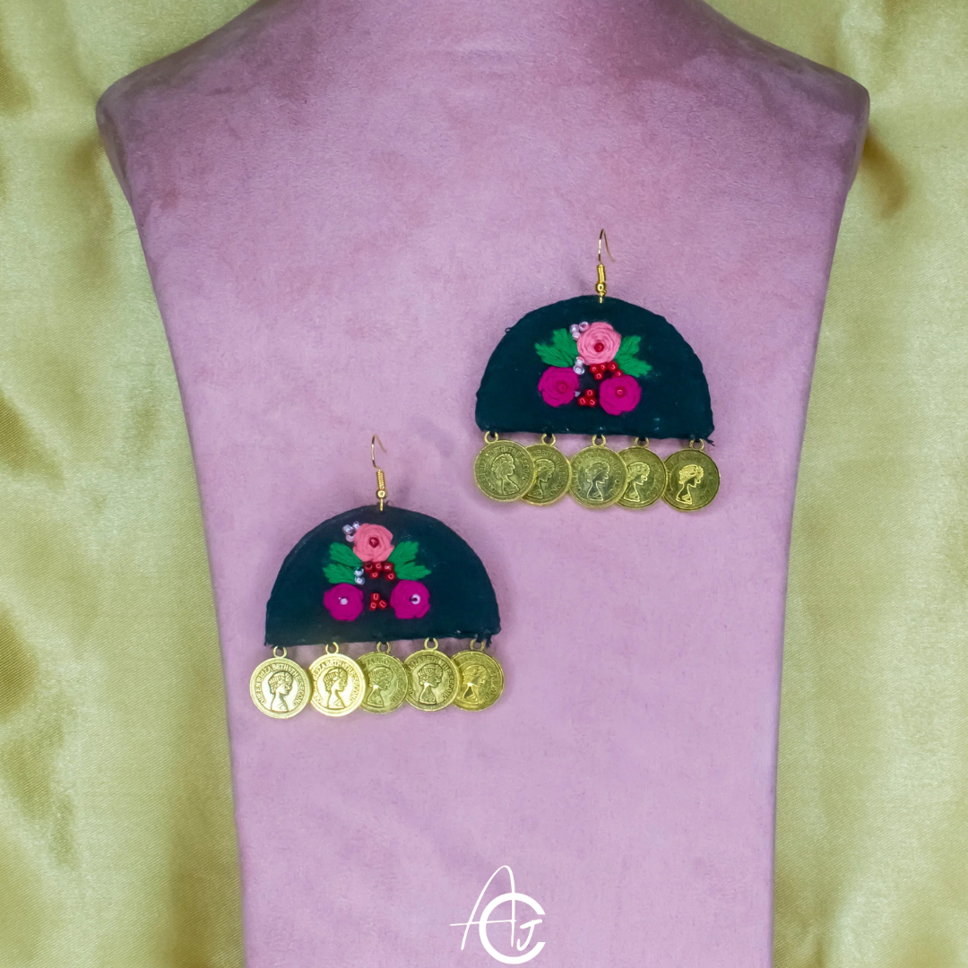 Embroidered Fabric Earrings : Handmade