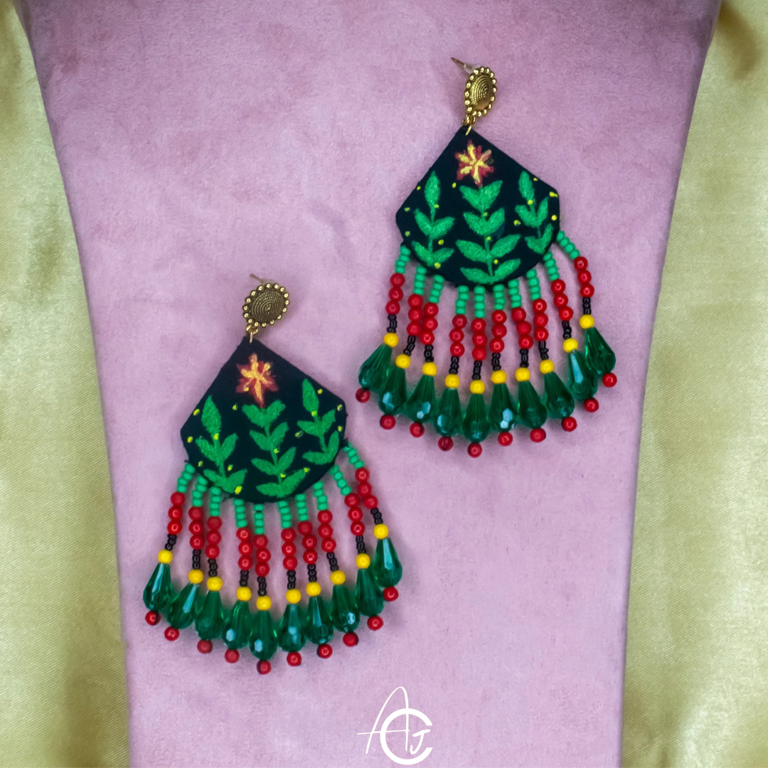 Handpainted Fabric Earrings  : Handmade