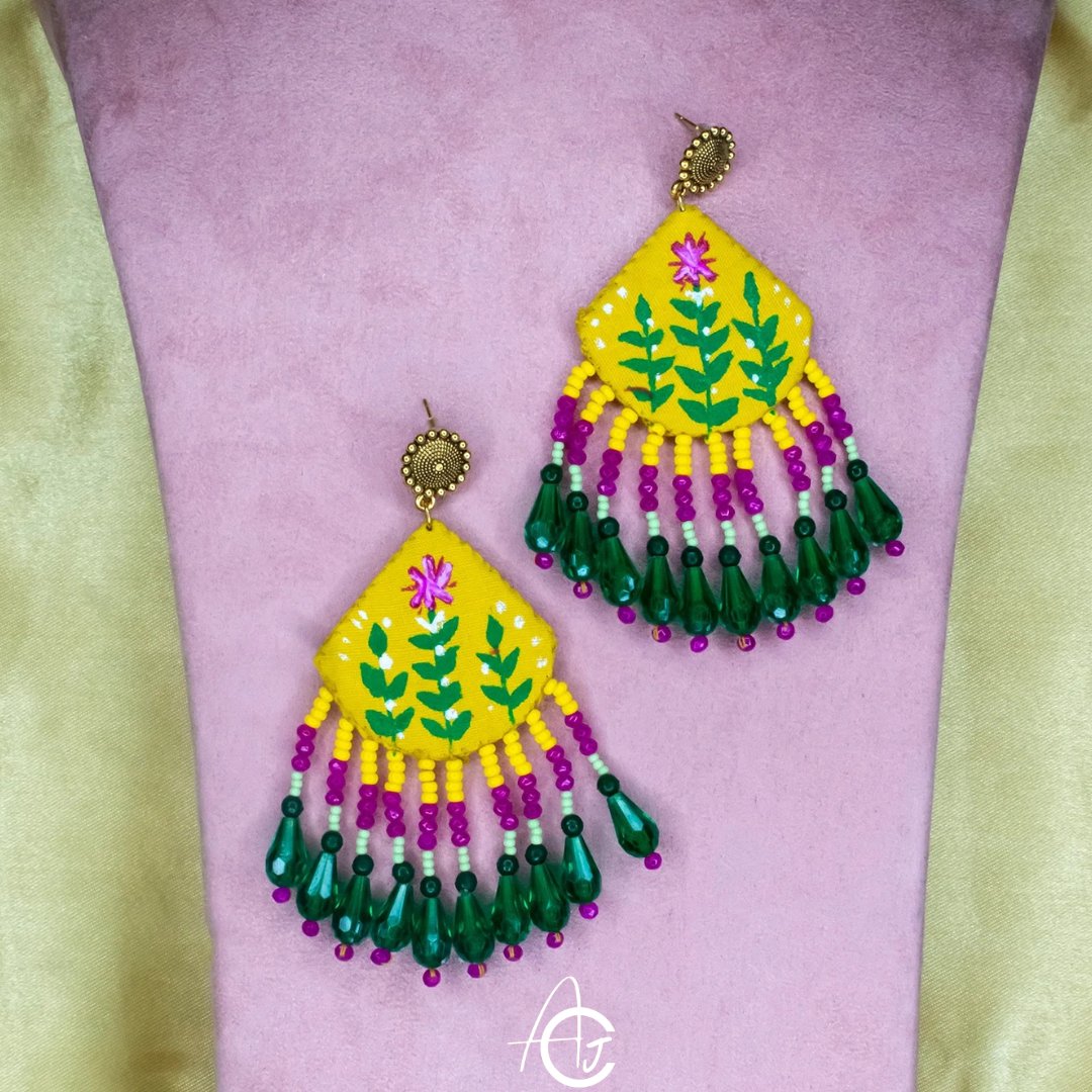 Handpainted Fabric Earrings  : Handmade