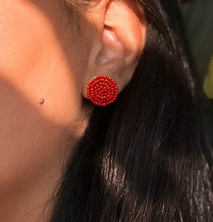 Cute Red Embroidered Earrings : Handmade