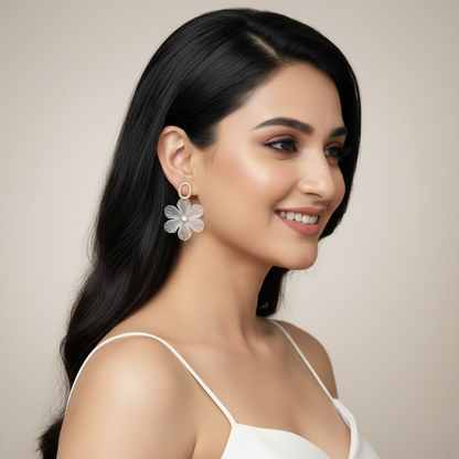 White Flower Drop Earrings