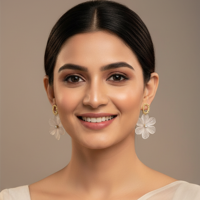 White Flower Drop Earrings