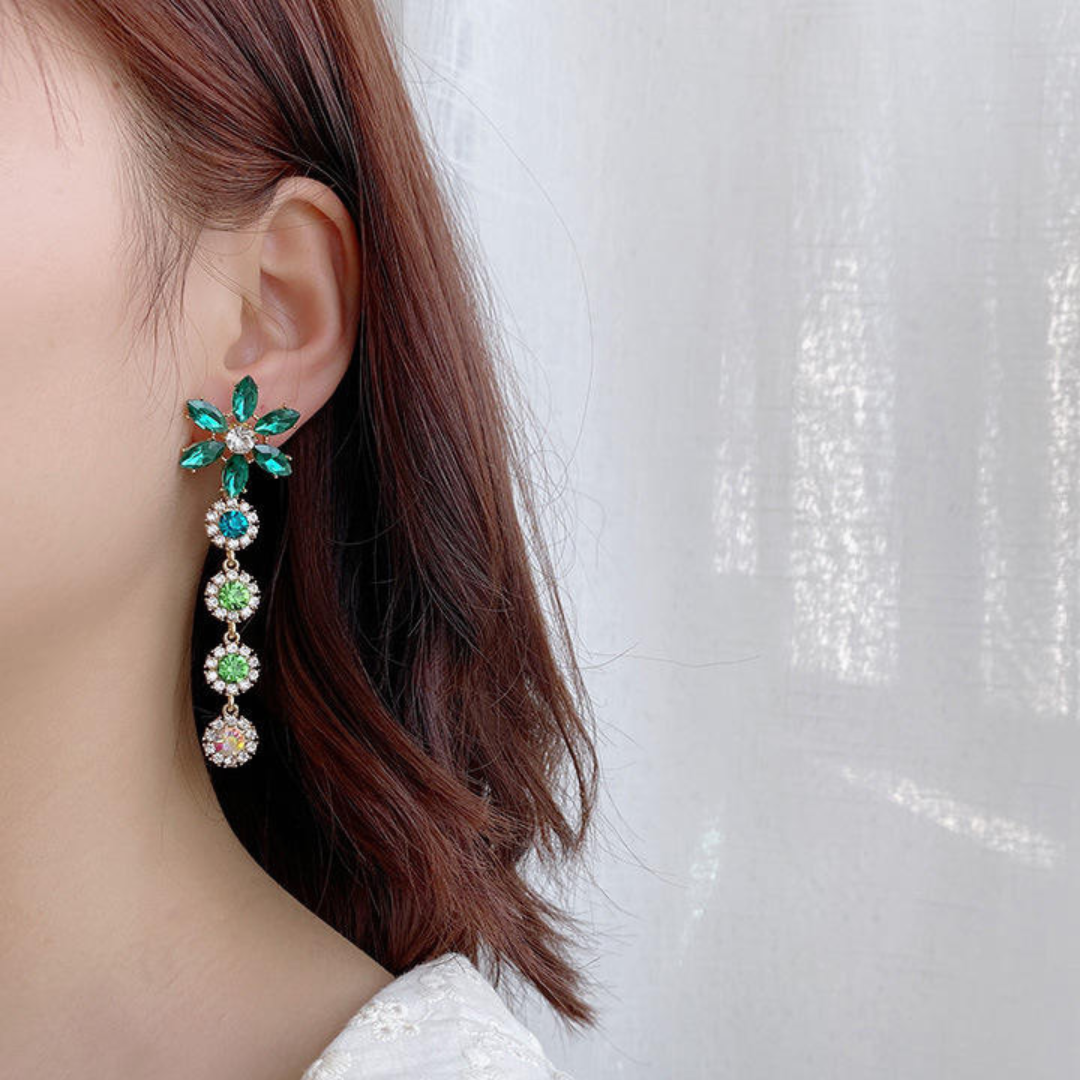 Crystal Flower Statement Earrings