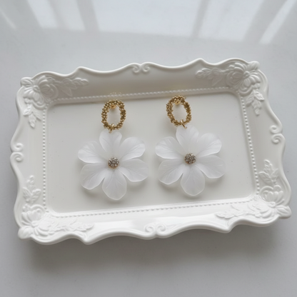 White Flower Drop Earrings