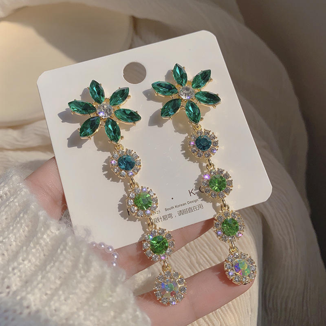 Crystal Flower Statement Earrings