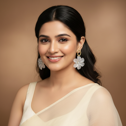 White Flower Drop Earrings