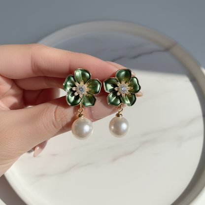 Pearl and Flower Earrings