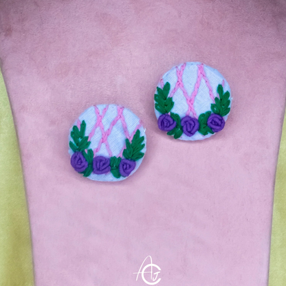 Embroidered Fabric Earrings : Handmade