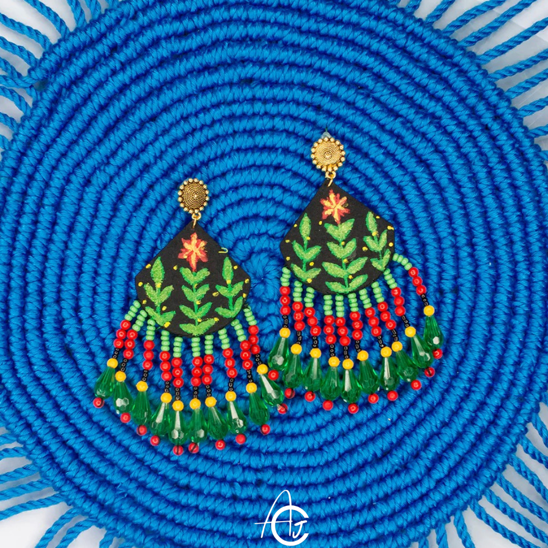 Handpainted Fabric Earrings  : Handmade