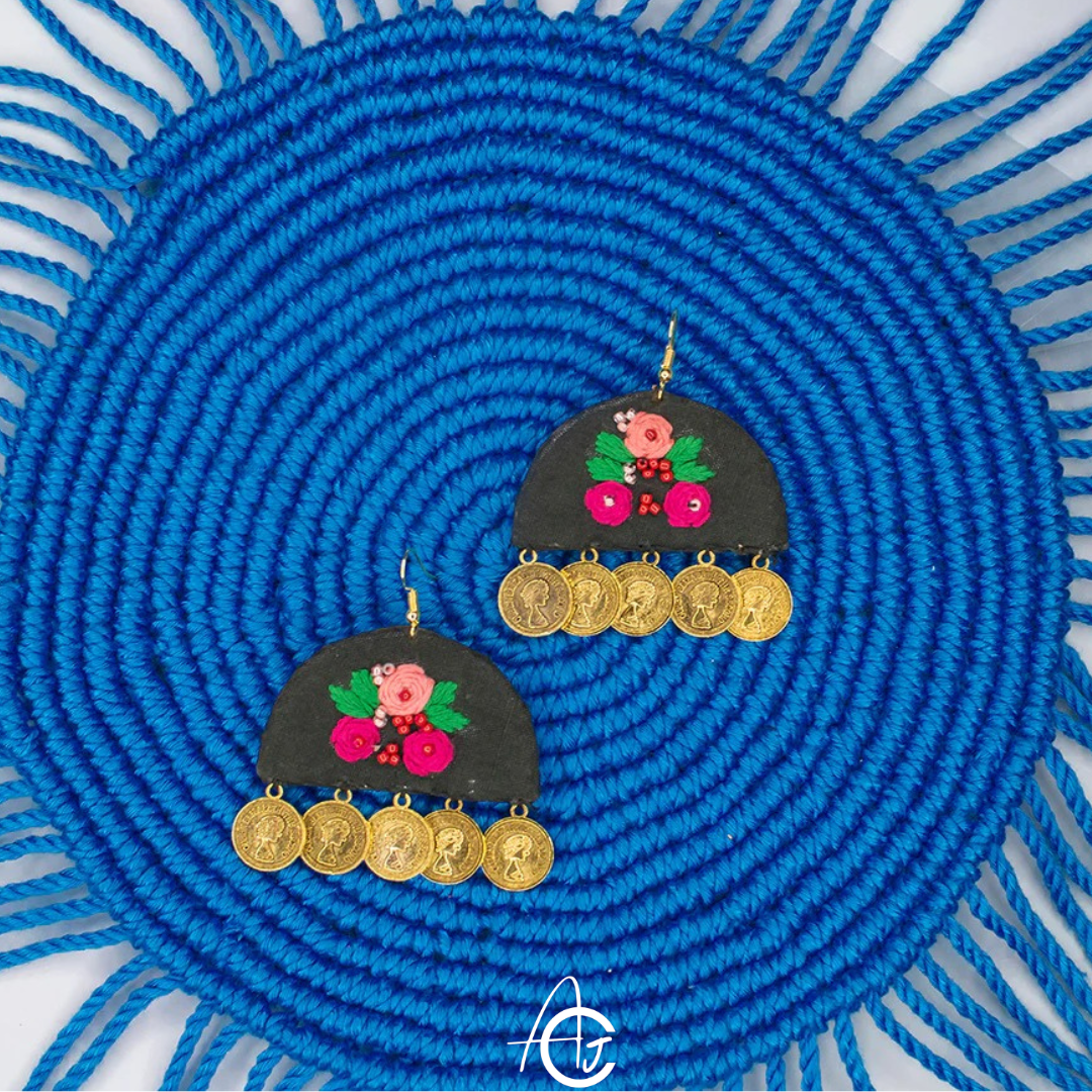 Embroidered Fabric Earrings : Handmade