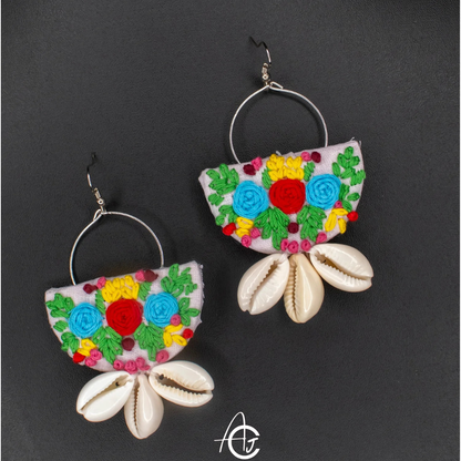 Embroidered Fabric Earrings : Handmade