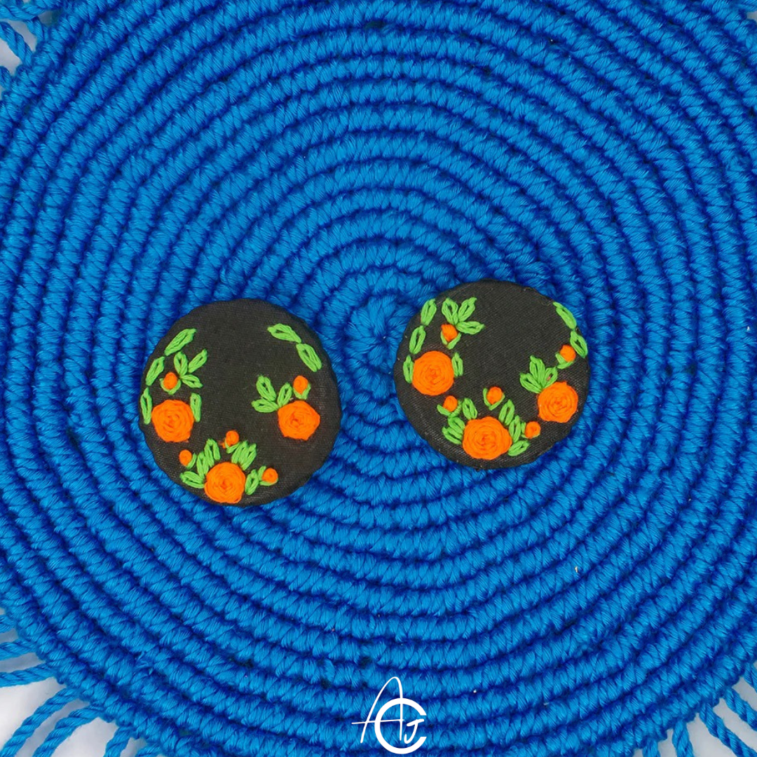 Embroidered Fabric Earrings : Handmade