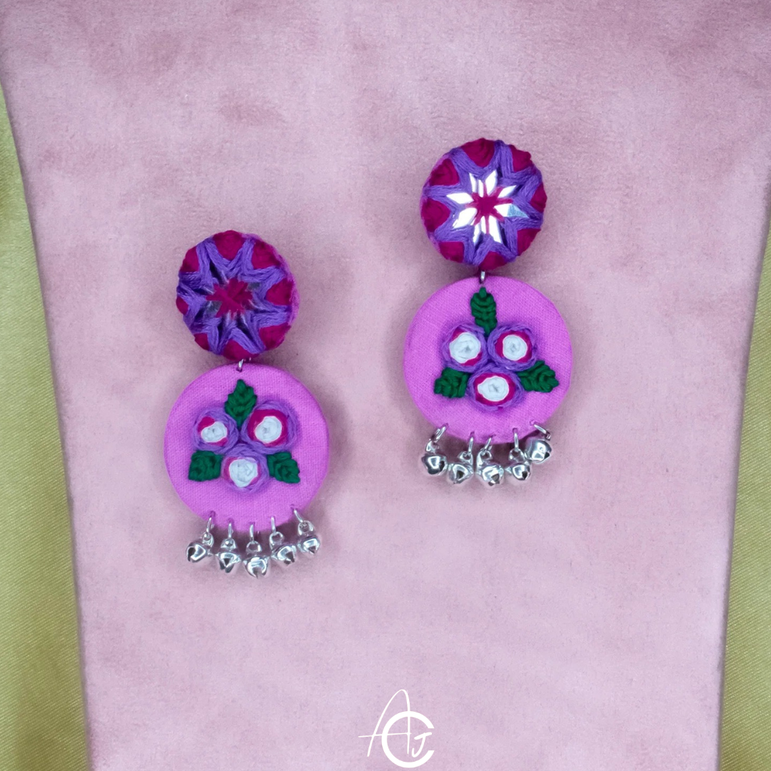 Embroidered Fabric Earrings : Handmade