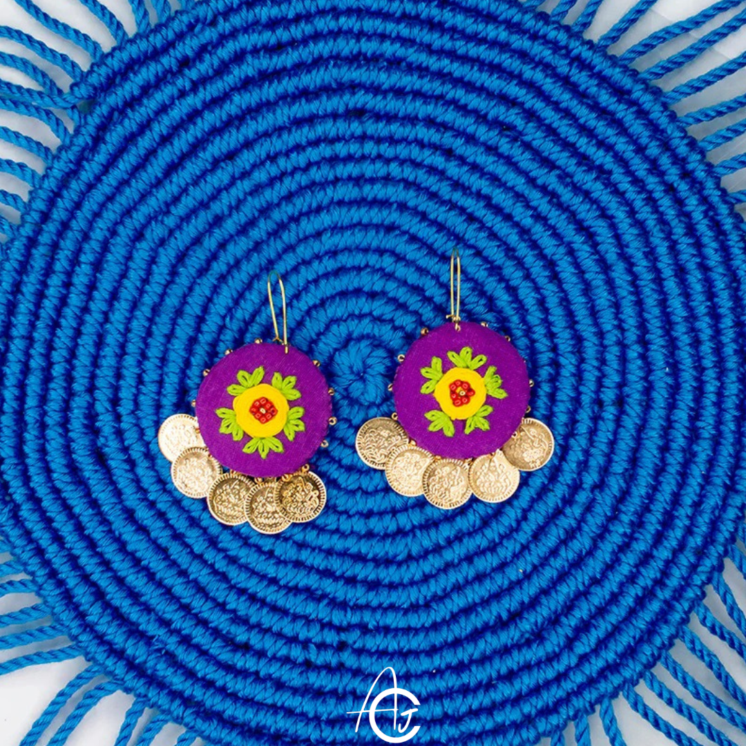 Embroidered Fabric Earrings : Handmade