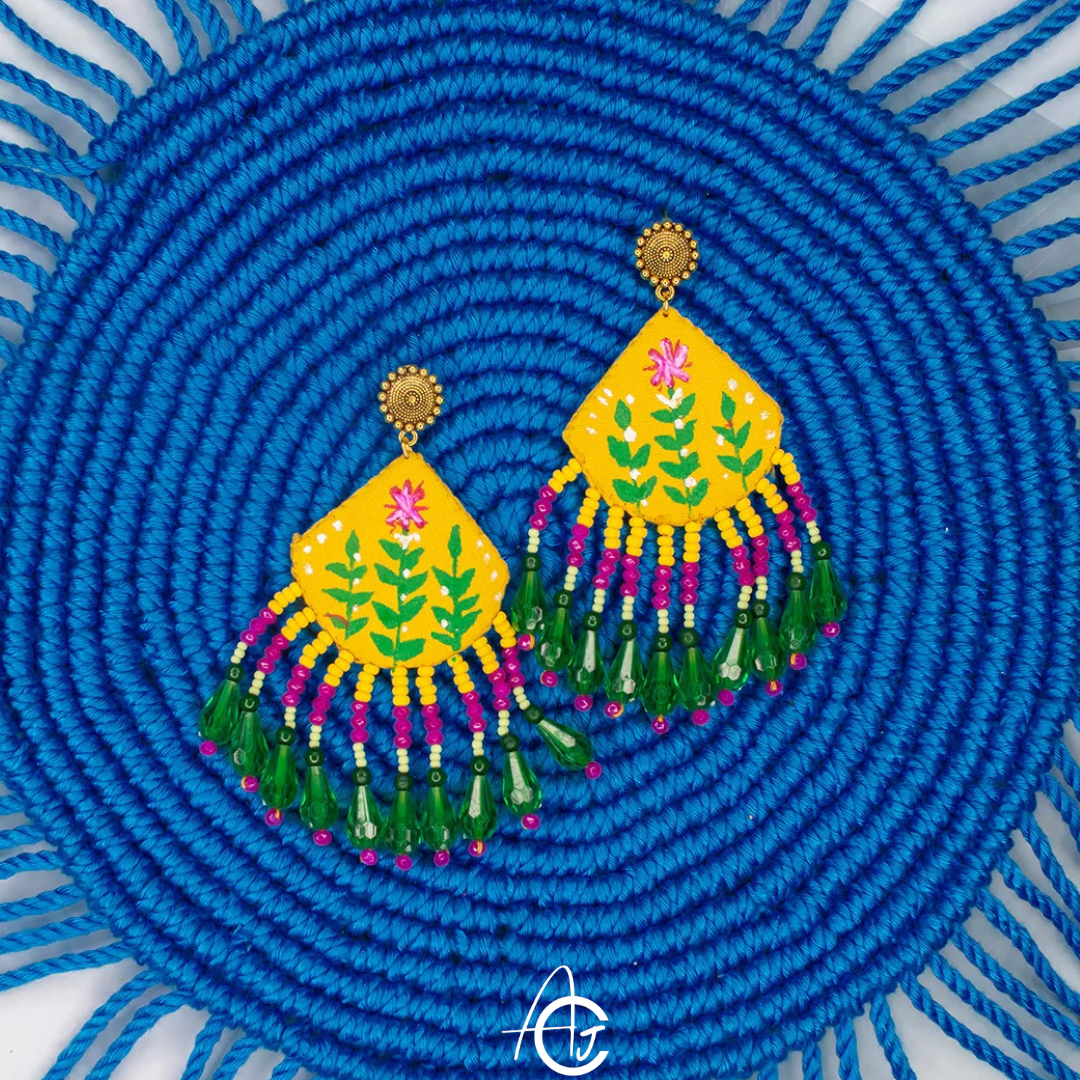 Handpainted Fabric Earrings  : Handmade
