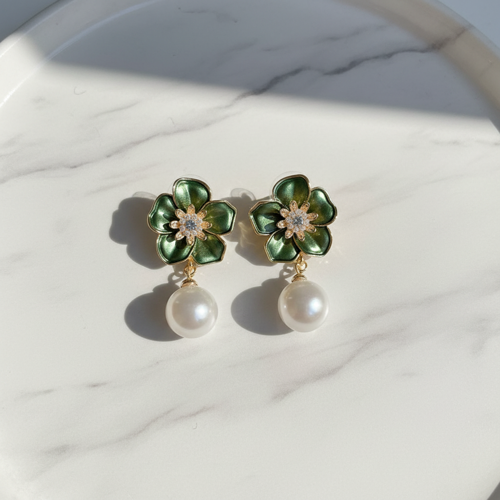 Pearl and Flower Earrings