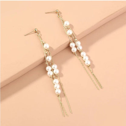 Pearl Chain Long Earrings