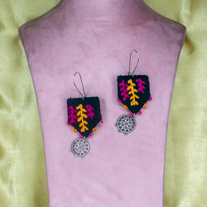 Adrika Embroidered Fabric Earrings : Handmade