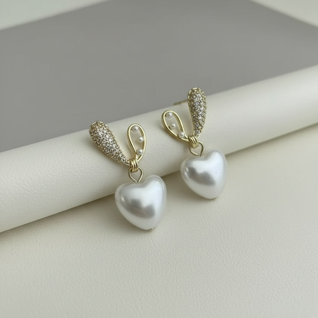 Bling Pearl Heart Earrings