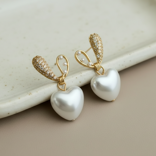 Bling Pearl Heart Earrings