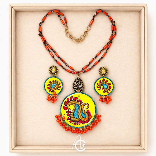 Statement Necklace Set, Handpainted  : Handmade