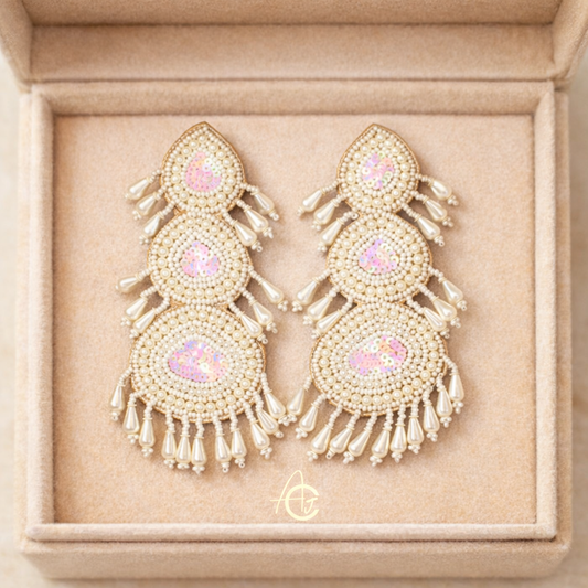 Beads Embroidered Earrings : Handmade