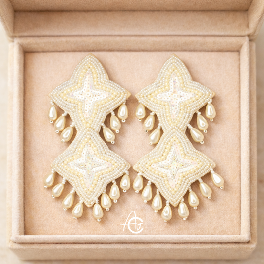 Embroidered Beads Earrings : Handmade