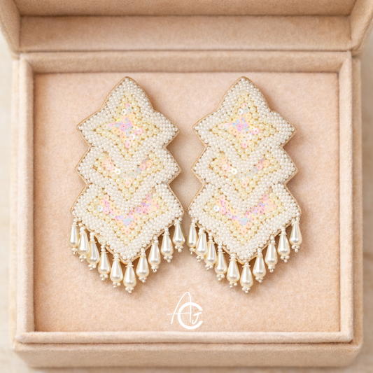 Beads Embroidered Earrings : Handmade