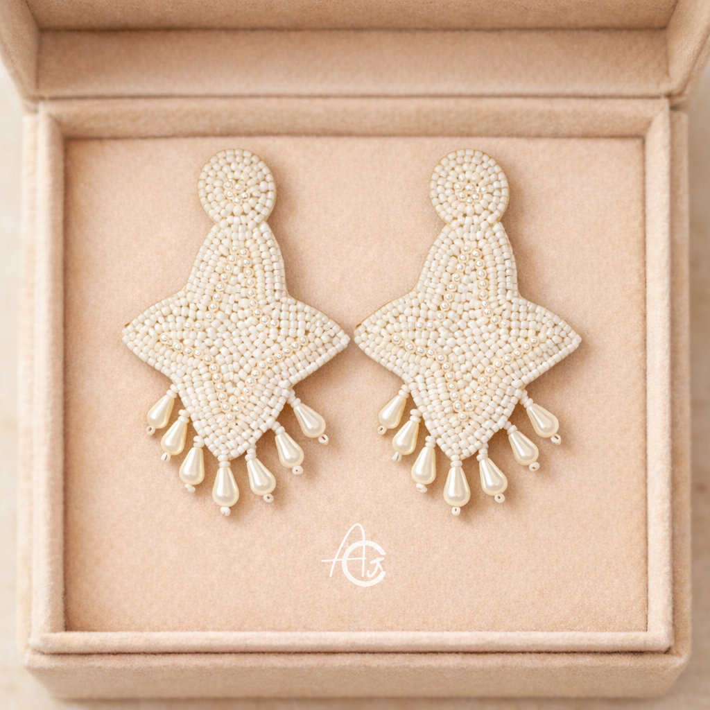Embroidered Beads Earrings : Handmade